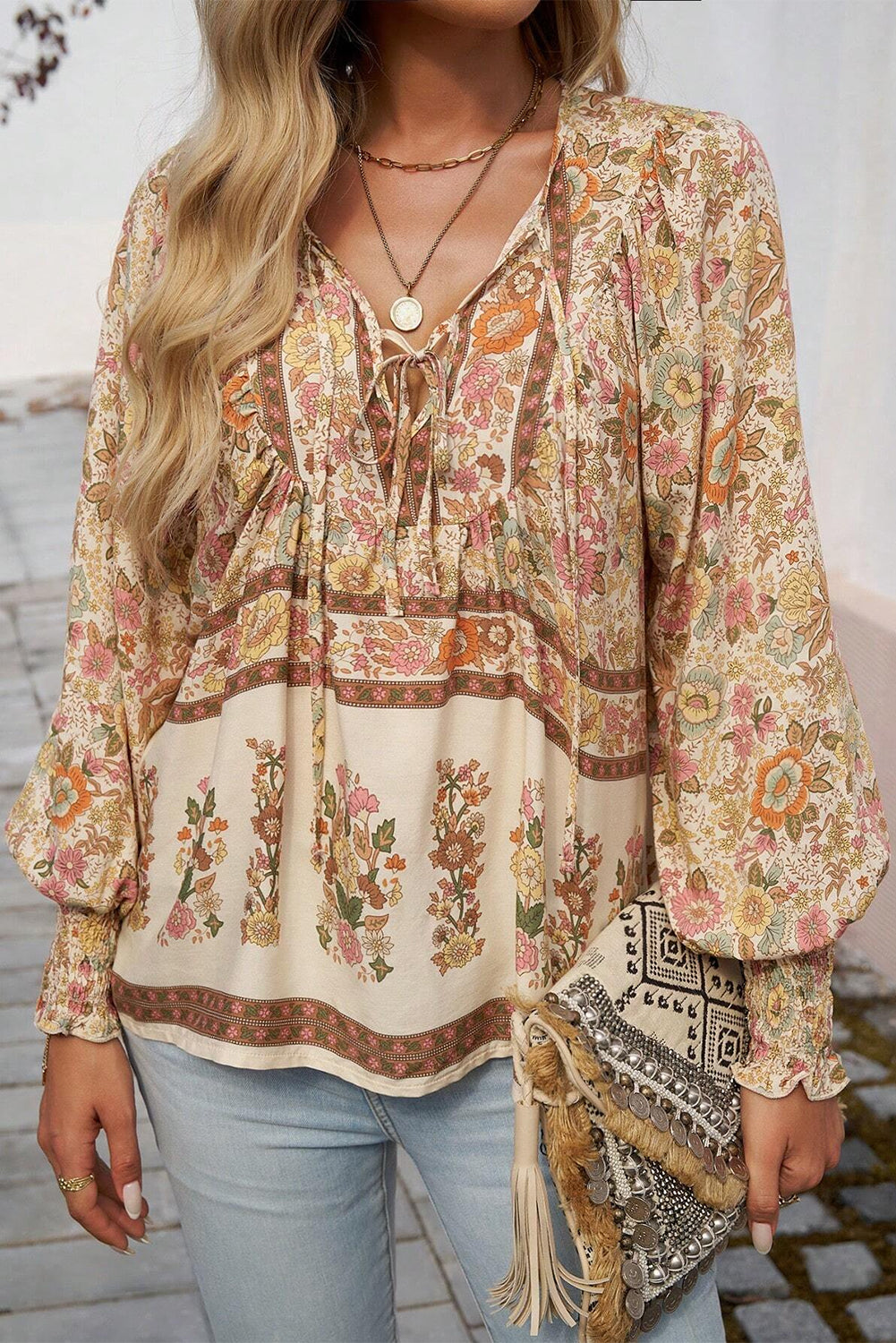 Yellow Boho Lantern Sleeve Blouse