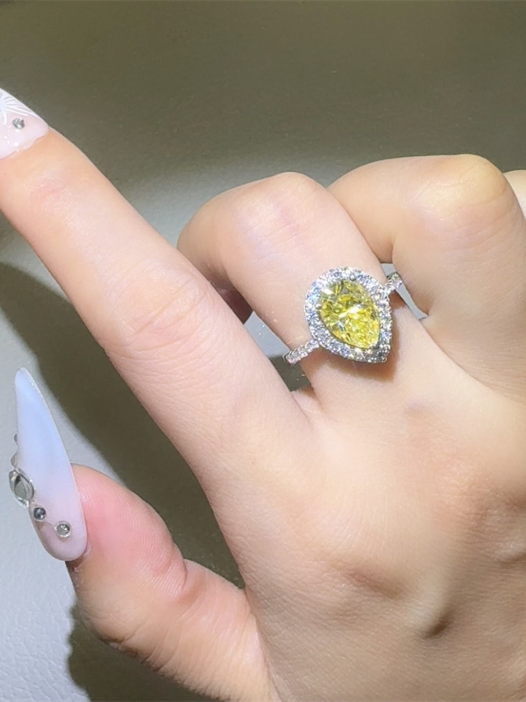Yellow Moissanite Pear Shaped Ring