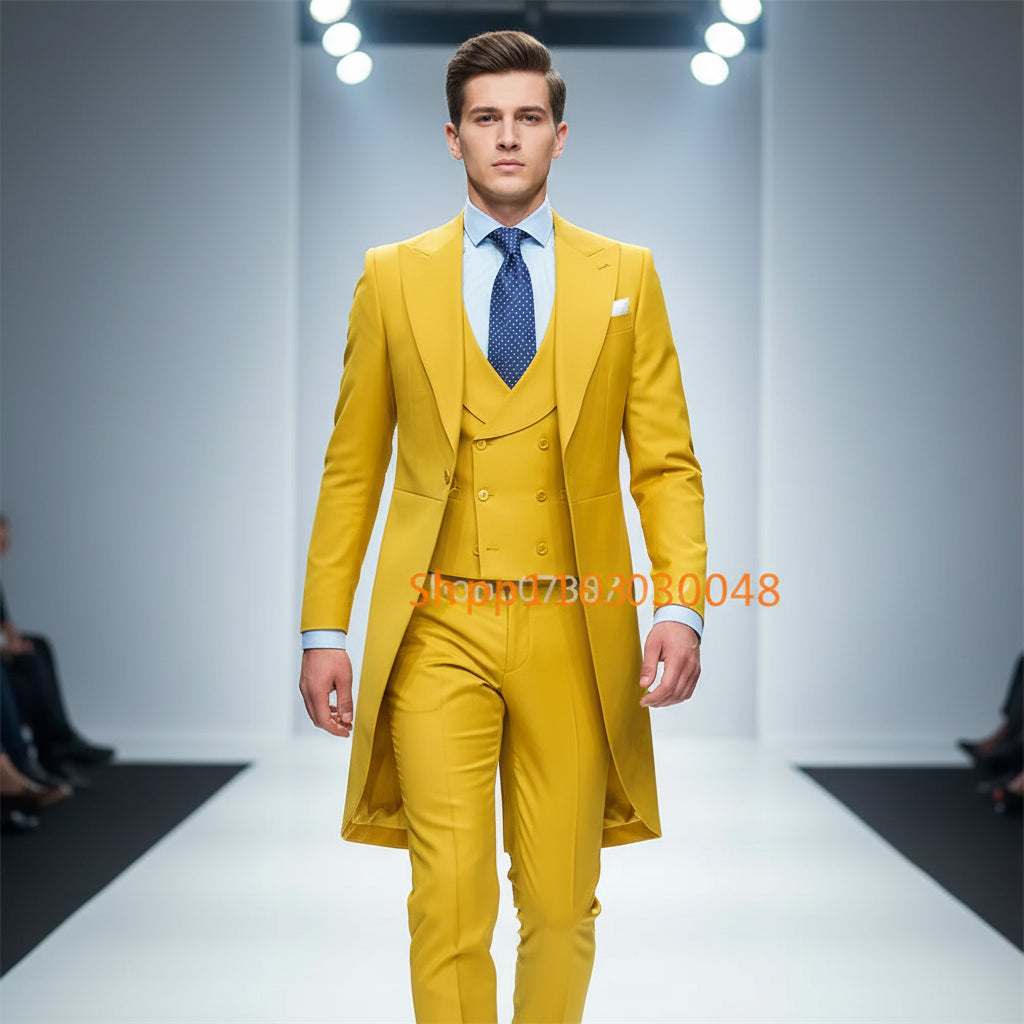 3Pc Long Formal Men's Suit