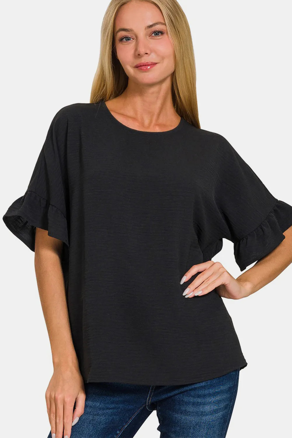 Zenana Round Neck Flutter Half Sleeve Top