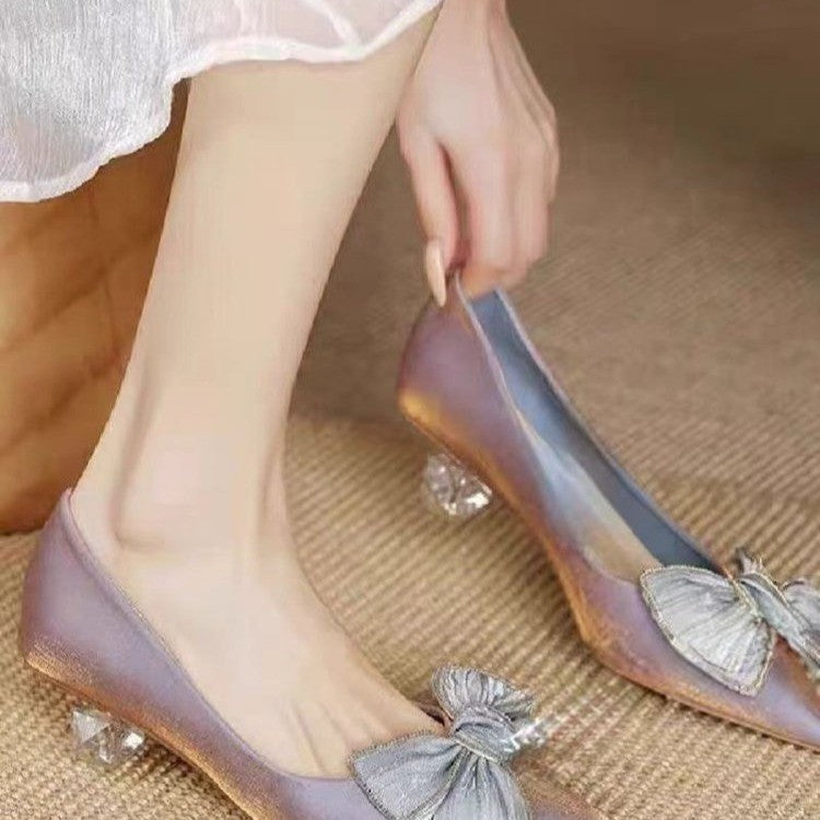 French Style Pointed Toe Chunky Low-heel Bow Detail Pumps CJ Dropshipping Pointed Toe Low Heel French Shoes