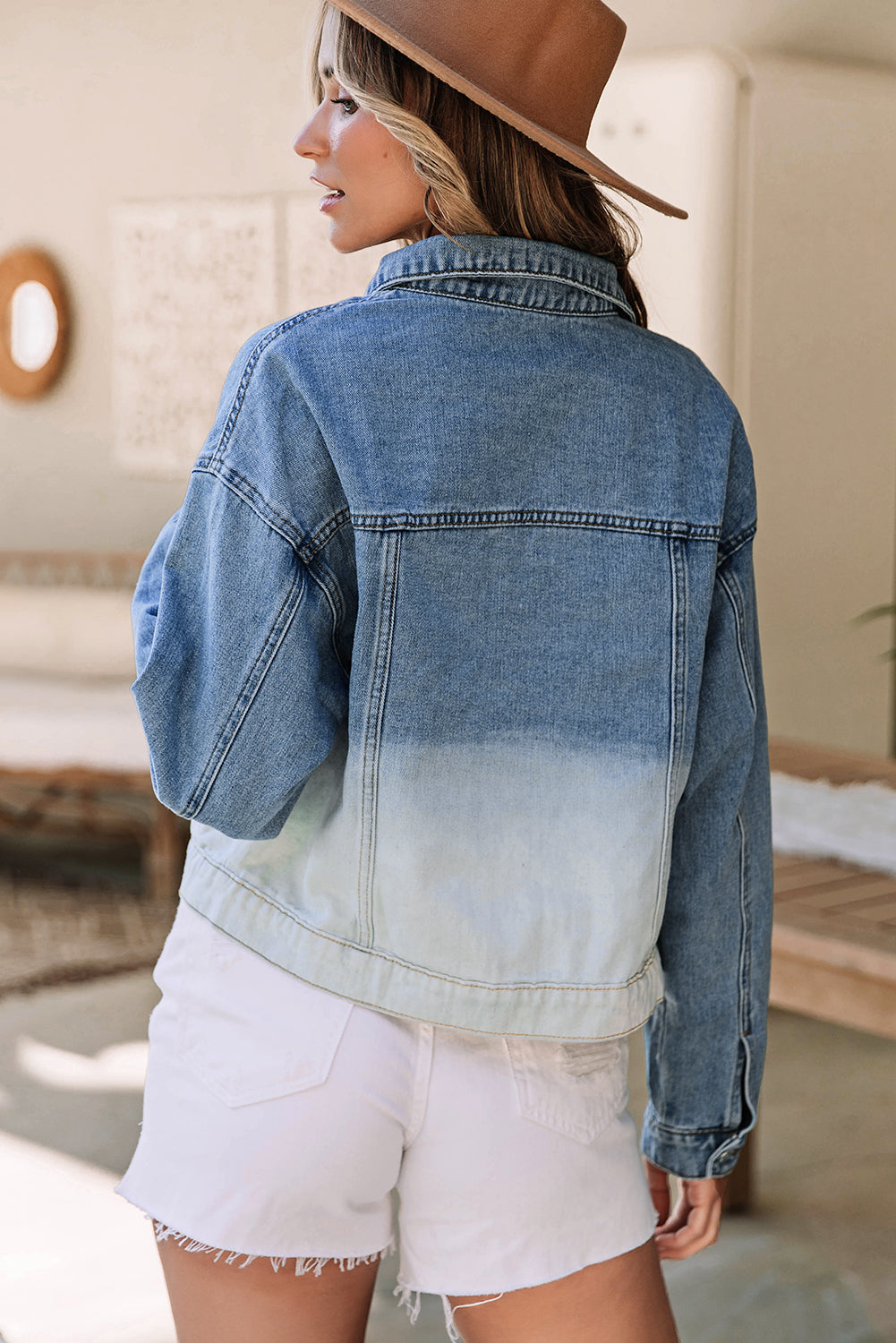 Blue Contrast Gradient Denim Jacket