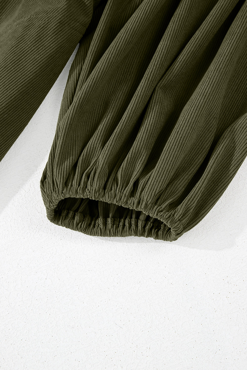 Army Green Corduroy 1/4 Snap Empire Waist Bracelet Sleeve Dress