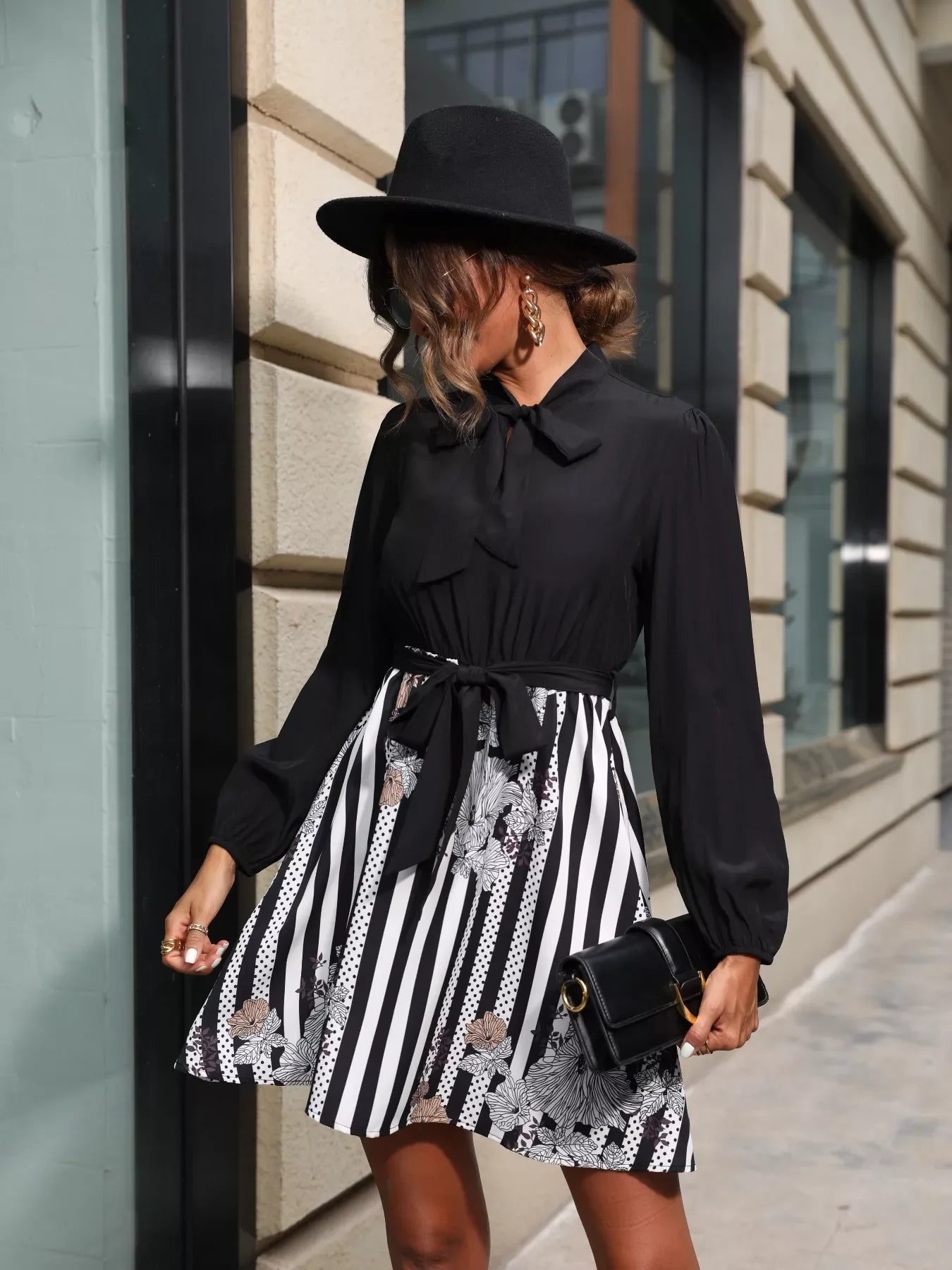 Striped Tie Front Long Sleeve Mini Dress Trendsi Long Sleeve Striped Dress