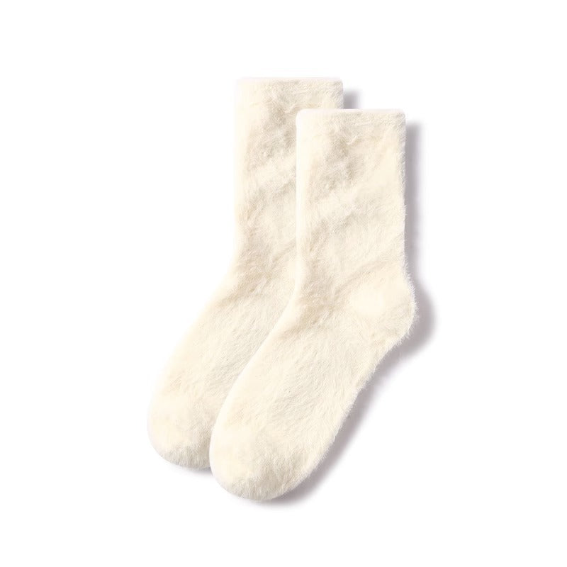 Solid Color Furry Fleece-lined Thick Mid-calf Socks