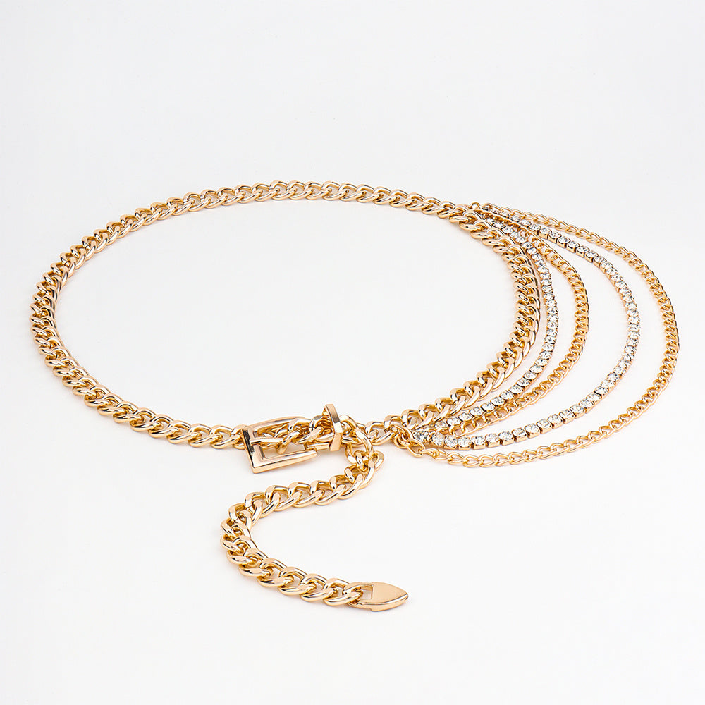 Gold Chain Belt Hollow Rhinestone Multi-layer Chain Belt