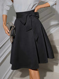 Black Full Tied Waist Knee Length Skirt Black Trendsi Tied Knee Length Skirt