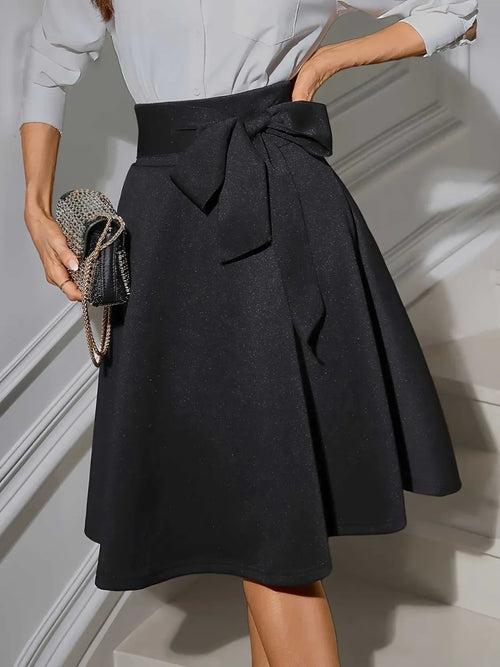Black Full Tied Waist Knee Length Skirt Black Trendsi Tied Knee Length Skirt