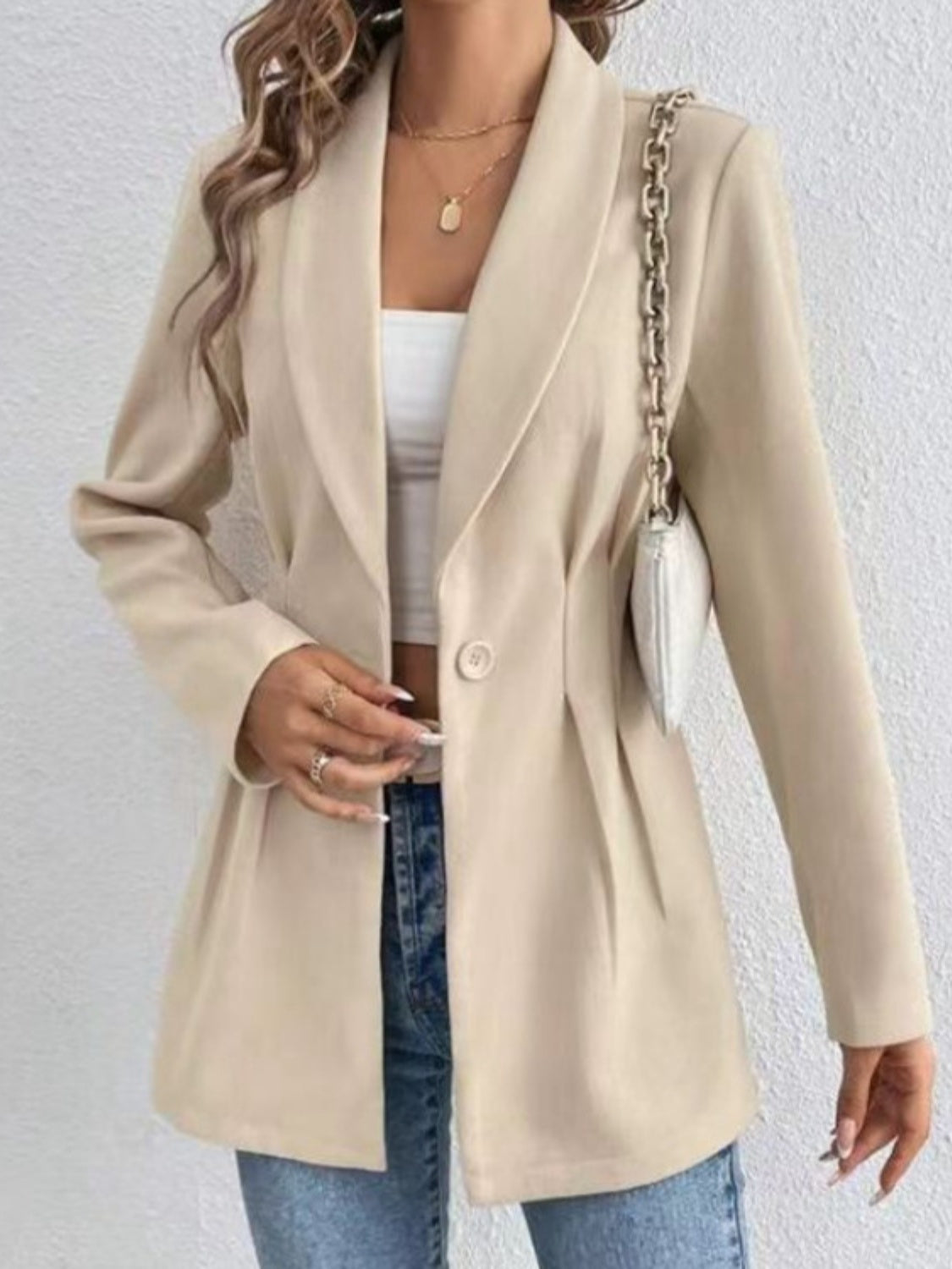 Khaki One Button Long Sleeve Blazer