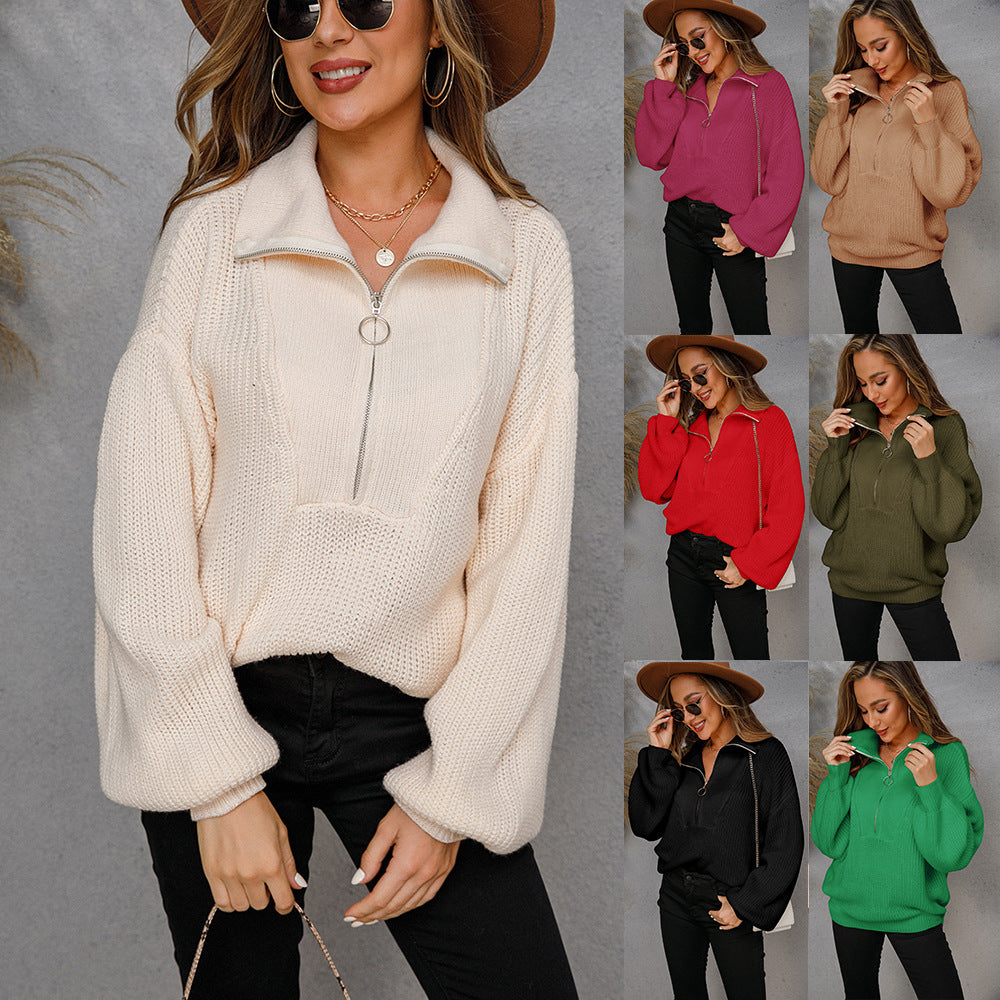 Ladies Drop Shoulder Half Zip Pullover Sweater