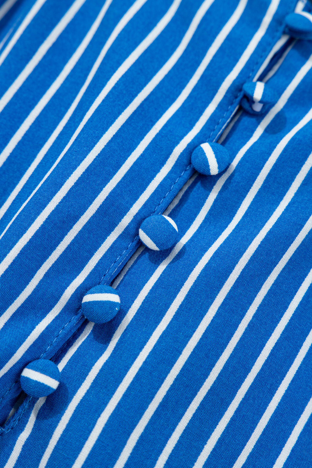 Striped Puff Sleeve Button Front Blouse – Ruffle Cuff Summer Shirt for Women Dear-Lover Dropshipping Tops/Blouses & Shirts