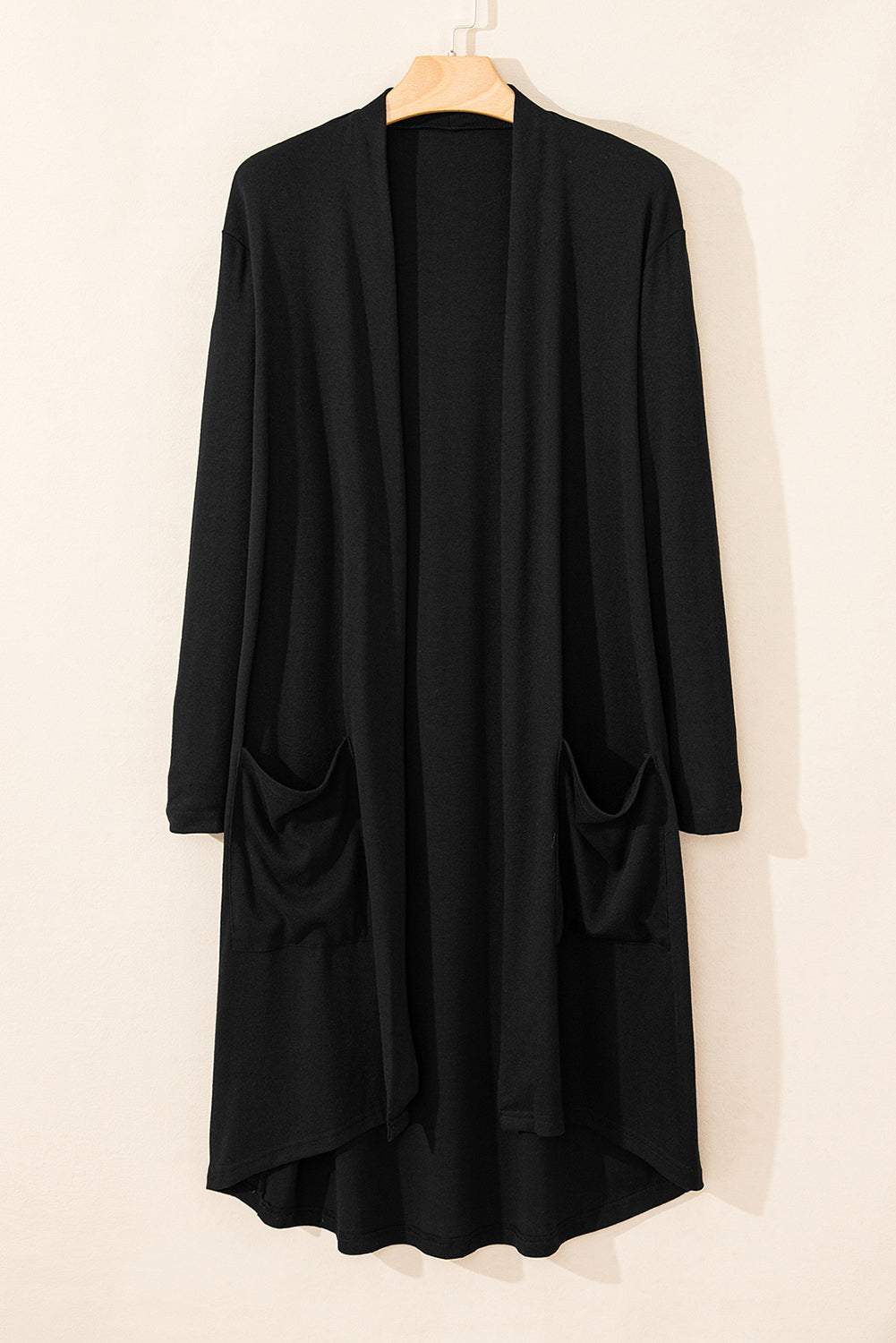 Black Knee Length Open Front Cardigan