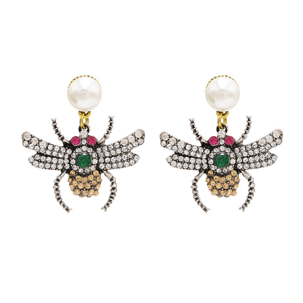 Retro Ethnic Style Rhinestone Bee Earrings