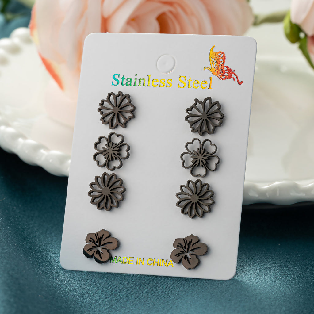 Floral Stud Earrings 4pk Set