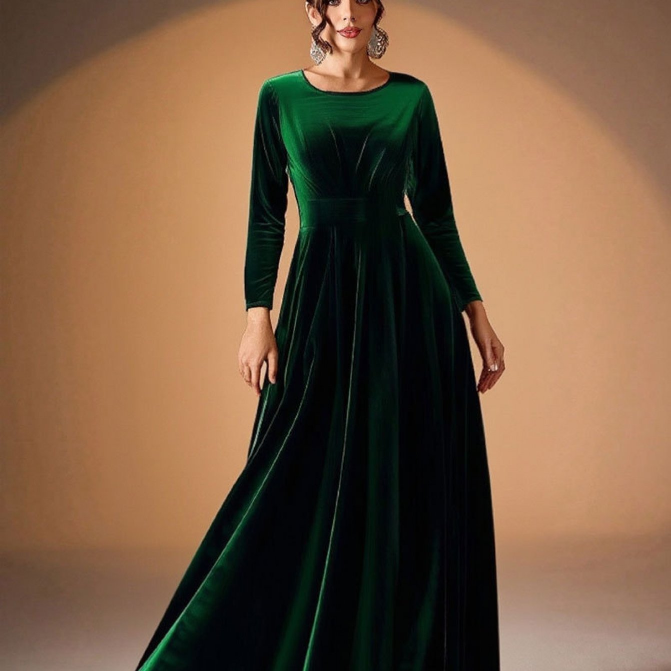 Elegant Velvet Long Sleeve Evening Gown