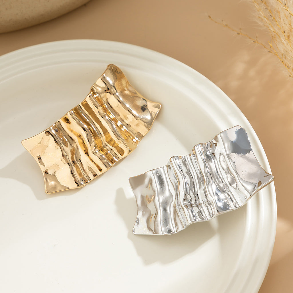 Irregular Pleated Rectangle Barrettes