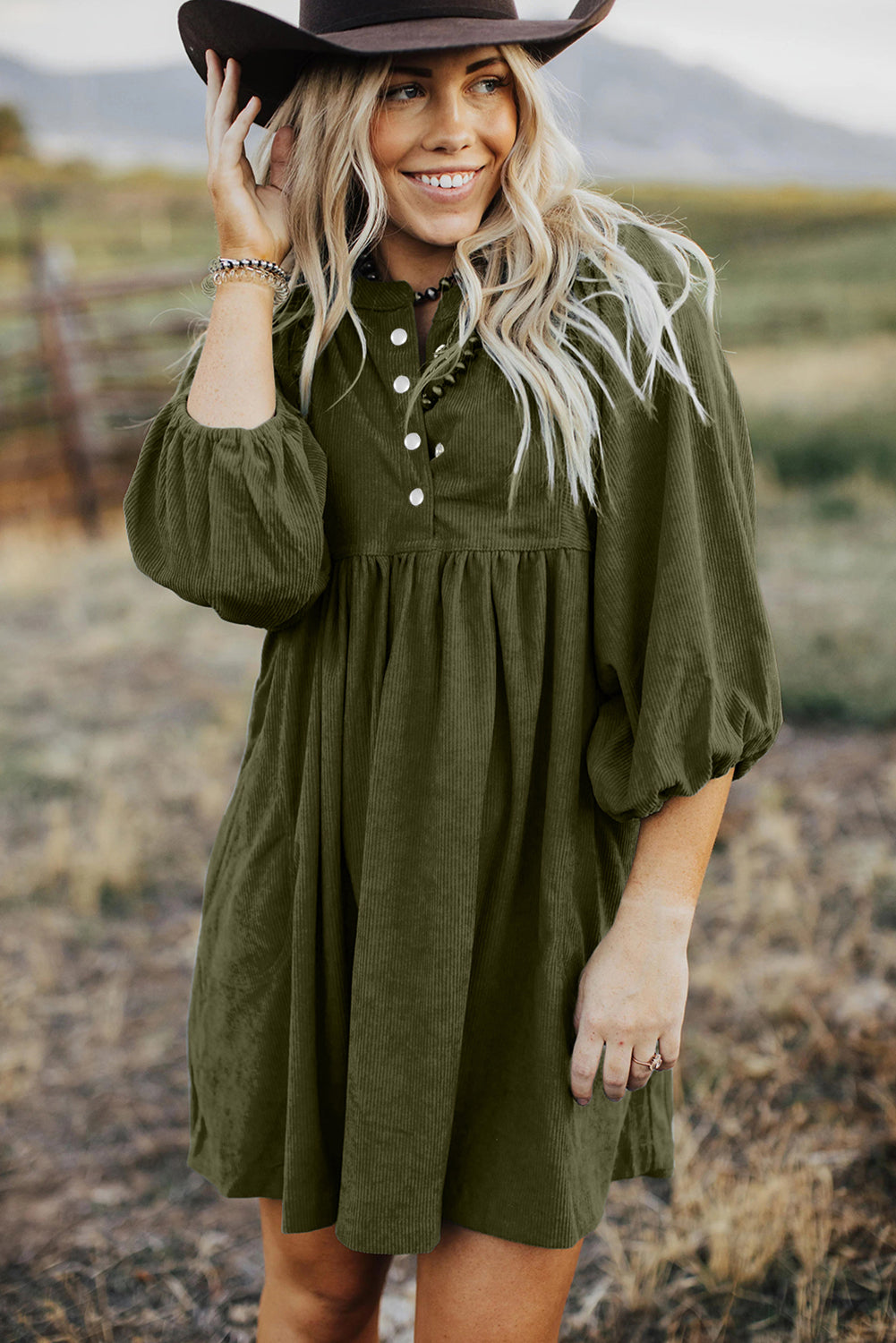 Green Corduroy Empire Waist Dress