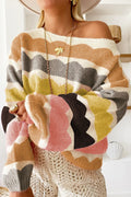 Yellow Wave Striped Balloon Sleeve Drop Shoulder Sweater Yellow 42%Acrylic+30%Polyester+28%Polyamide Bazaare Mart Sweaters & Cardigans/Sweaters