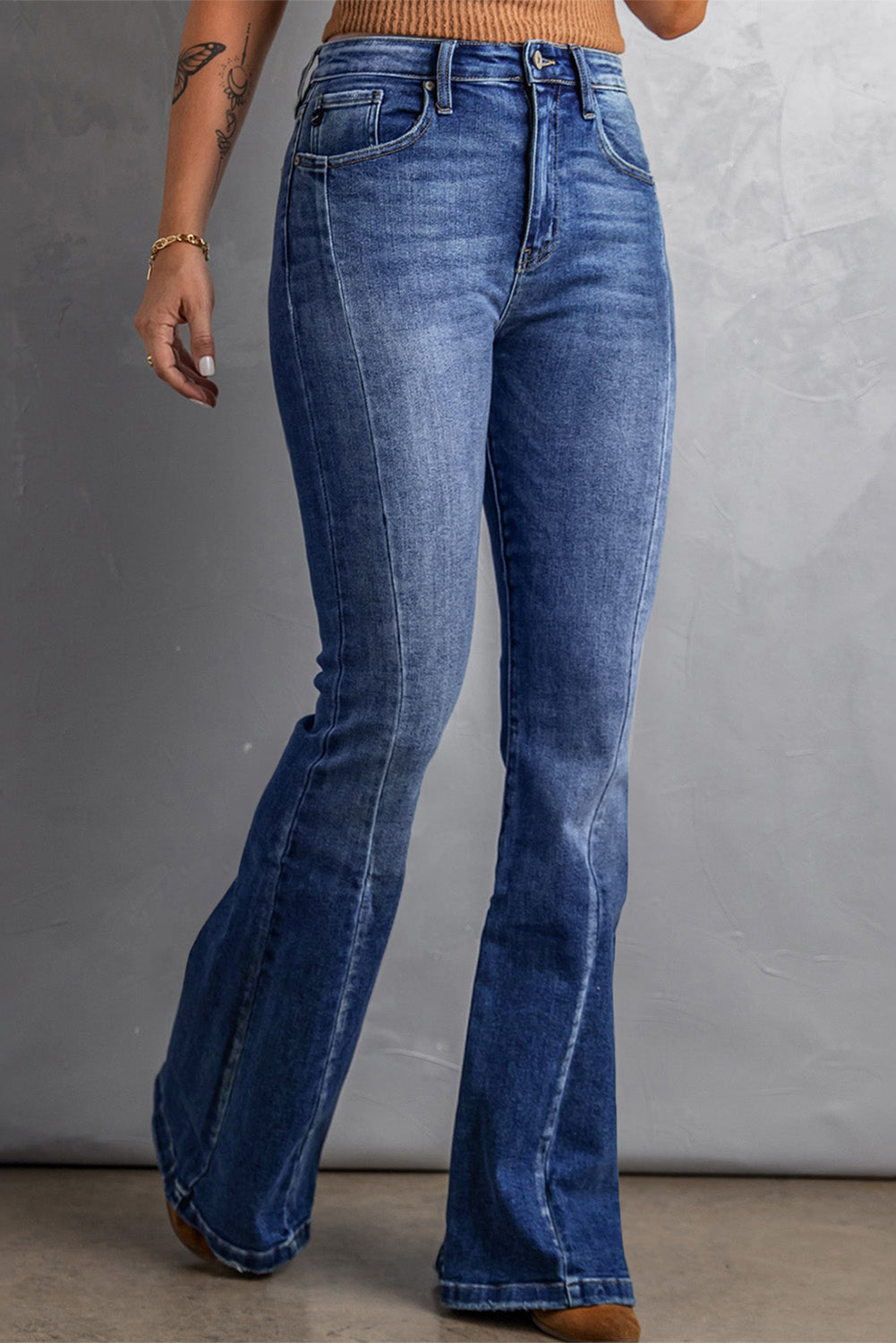 Dark Blue Washed Plus Size Flare Jeans