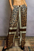 POL Leopard Printed Woven Wide Leg Drawstring Pants SAND INDIGO LEOPA Bazaare Mart POL Leopard Printed Woven Wide Leg Pants