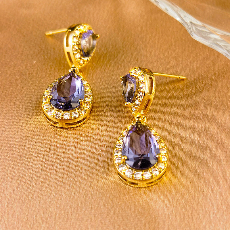 Purple Water Drop Zircon Dangle Earrings