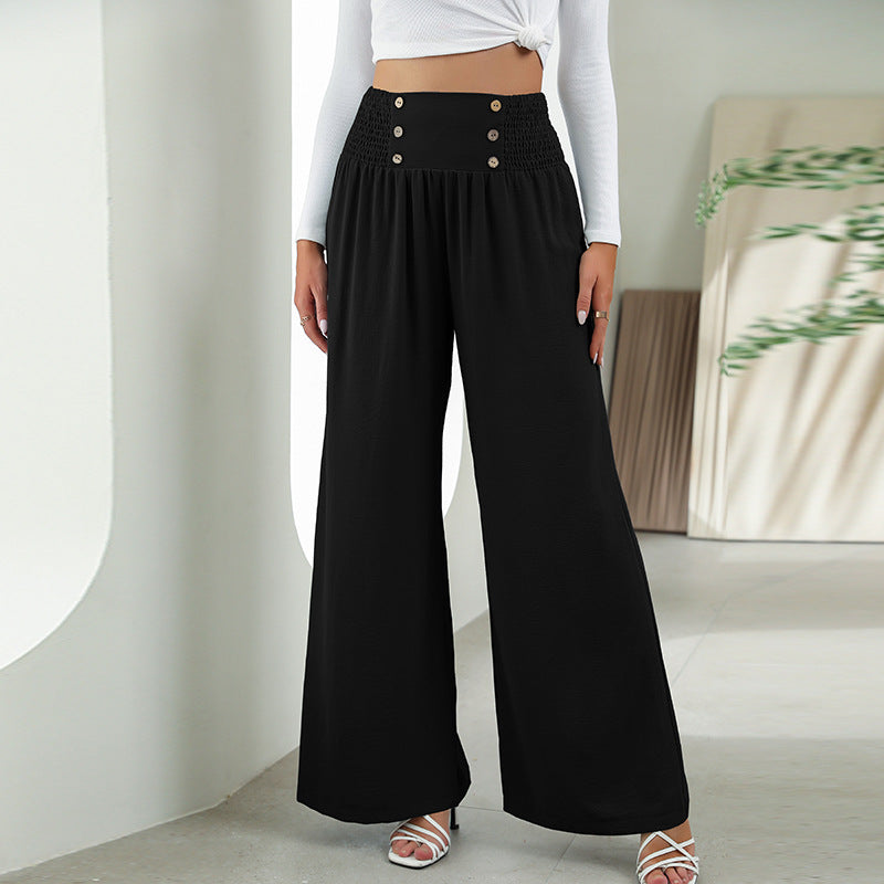 Black Wide Leg High Waist Pull On Pants