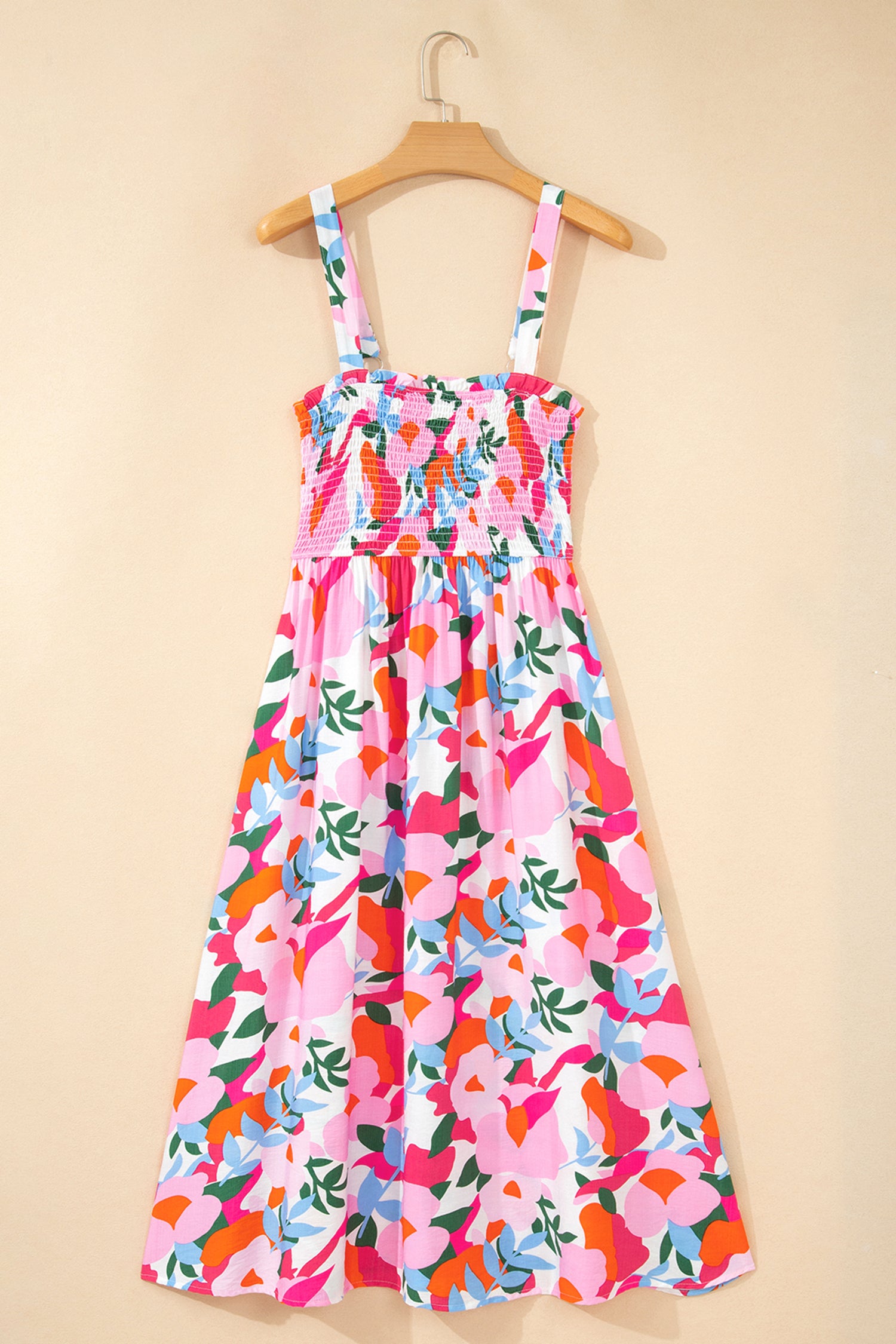 Retro Pink Floral Adjustable Straps Smocked High Waist Sundress Dear-Lover Dropshipping Dresses/Floral Dresses