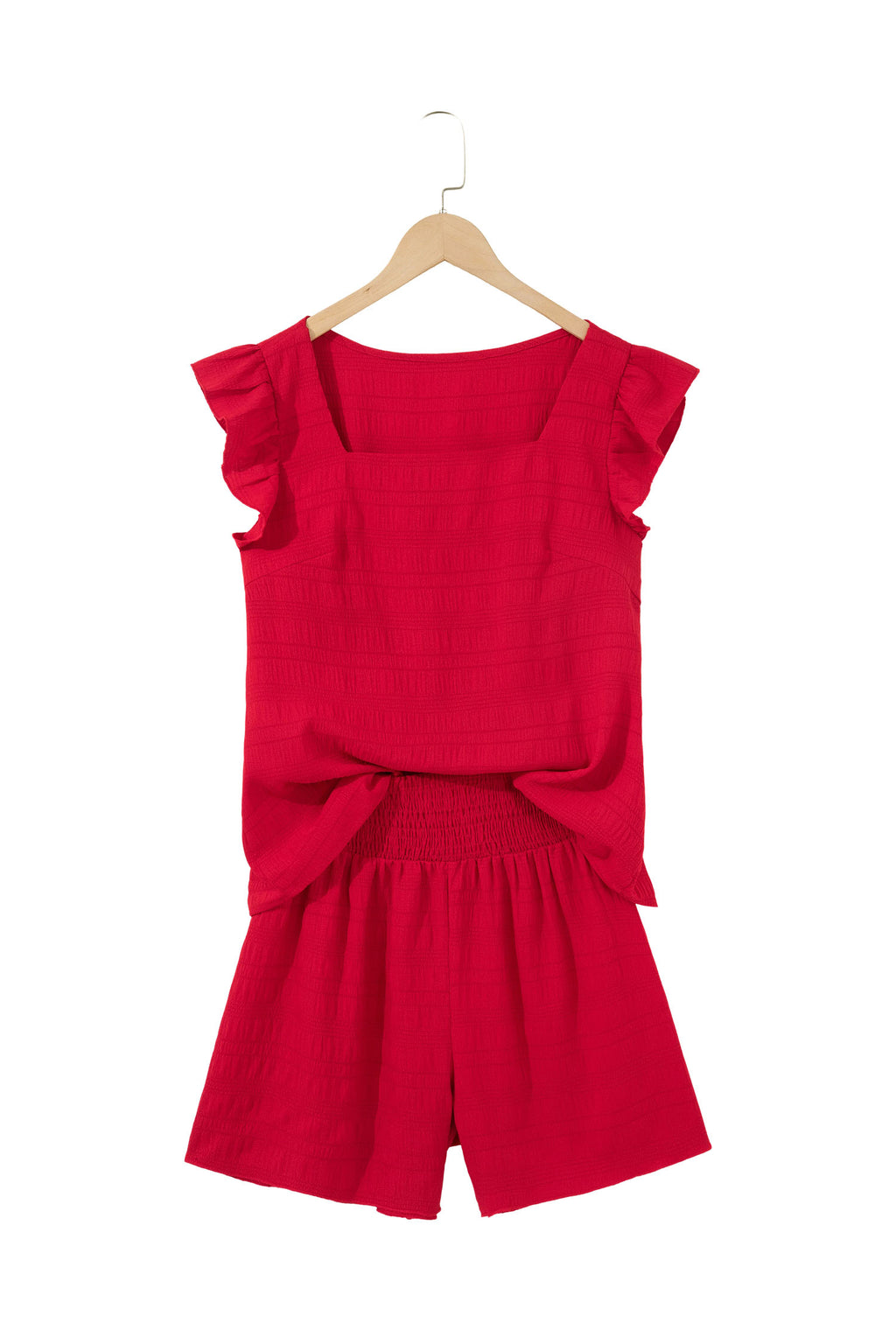 Textured Flutter Sleeve Shorts Set – Square Neck Top & Shirred High Waist Shorts Dear-Lover Dropshipping Two Piece Sets/Short Sets
