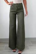 2-Button High Waist Flared Bottom Jeans Mist Green 65%Cotton+33%Polyester+2%Elastane Bazaare Mart Bottoms/Jeans