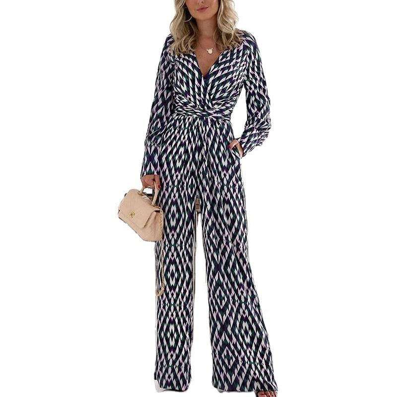Trendy Long Sleeve Geo Slim-fit Jumpsuit
