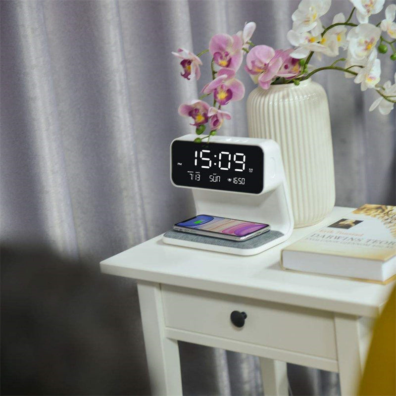 Wireless Bedside Lamp Alarm Clock Phone Charger