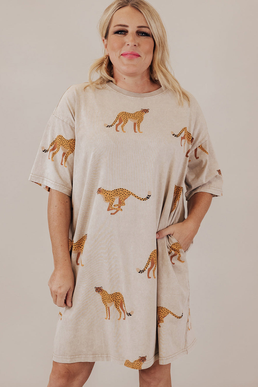 Plus Size Cheetah Print Sleep Tee – Pocketed Drop Shoulder Lounge Nightshirt Dear-Lover Dropshipping Plus Size/Plus Size Dresses/Plus Size Mini Dresses