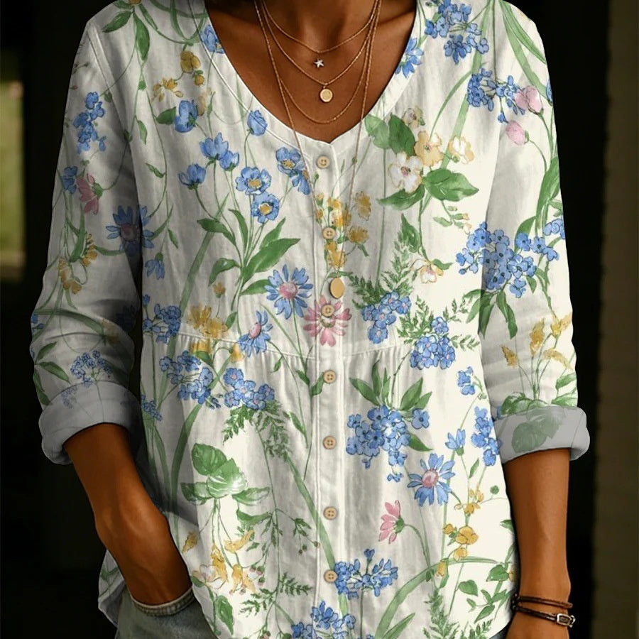 Women’s Floral Henley Top – 3/4 Sleeve 3D Printed Casual Blouse CJ Dropshipping Floral 3D Printed Ladies' Henley Shirt