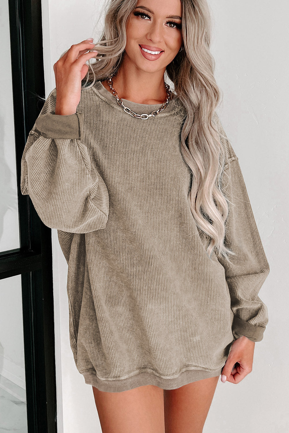 Plain Corded Crew Neck Sweatshirt