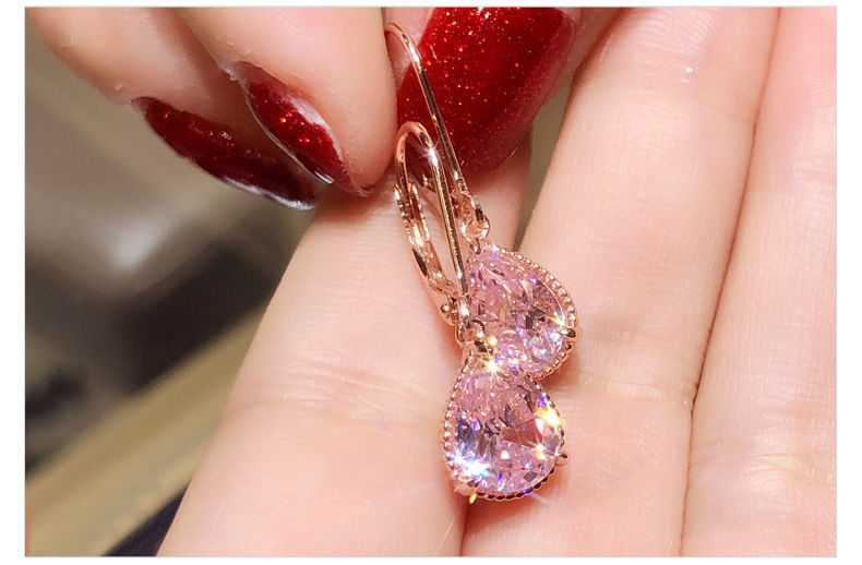 Pink Pear Shaped CZ Drop Earrings