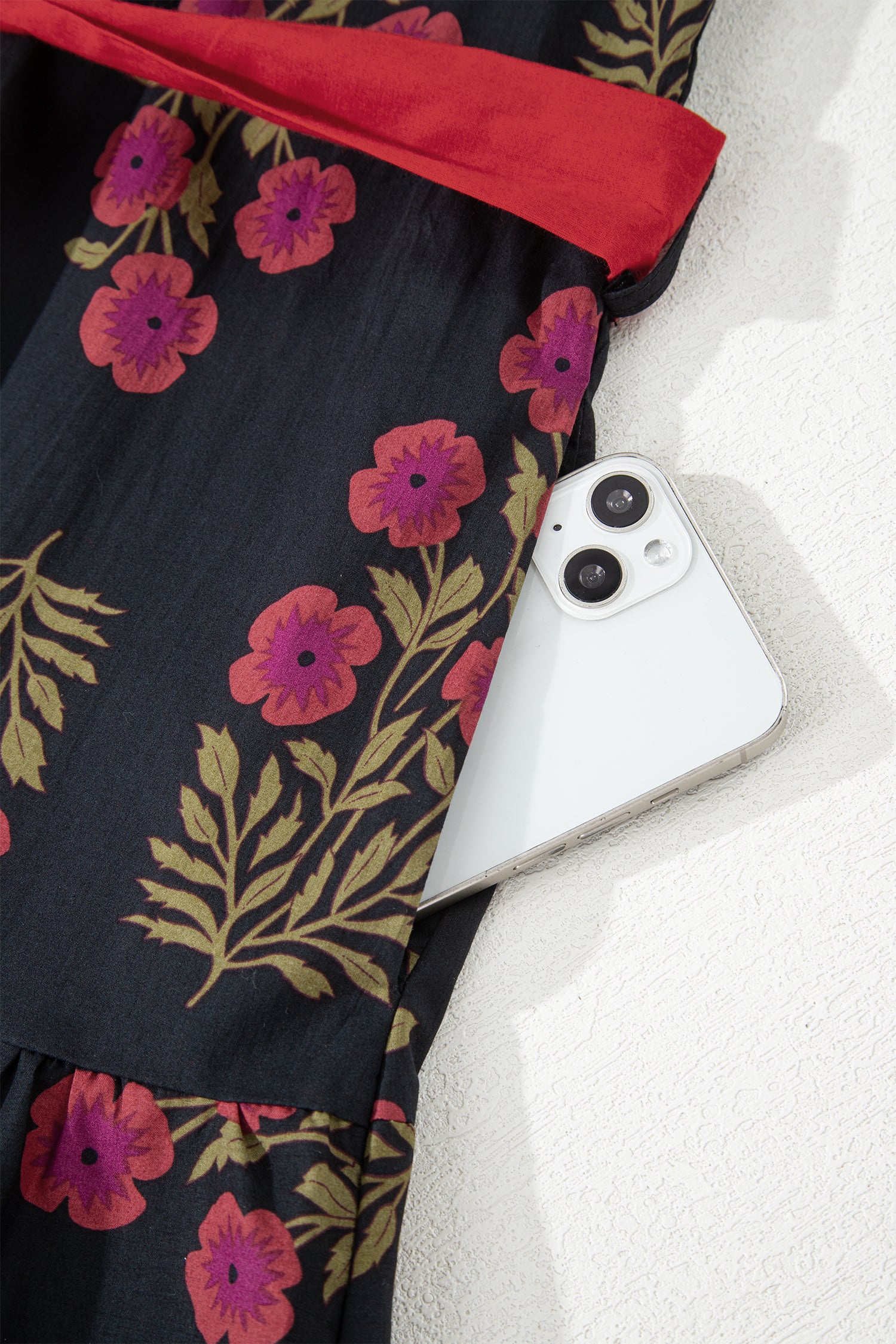 Black Retro Floral Belted Short Puff Sleeve Mini Dress Bazaare Mart Dresses/Floral Dresses