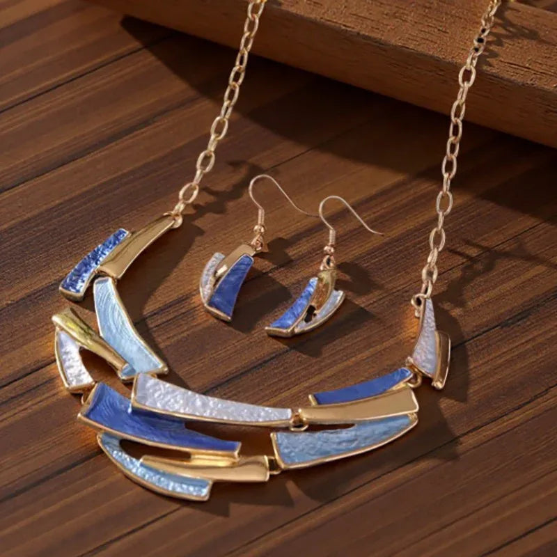 Blue & Gold Abstract Geo Jewelry Set