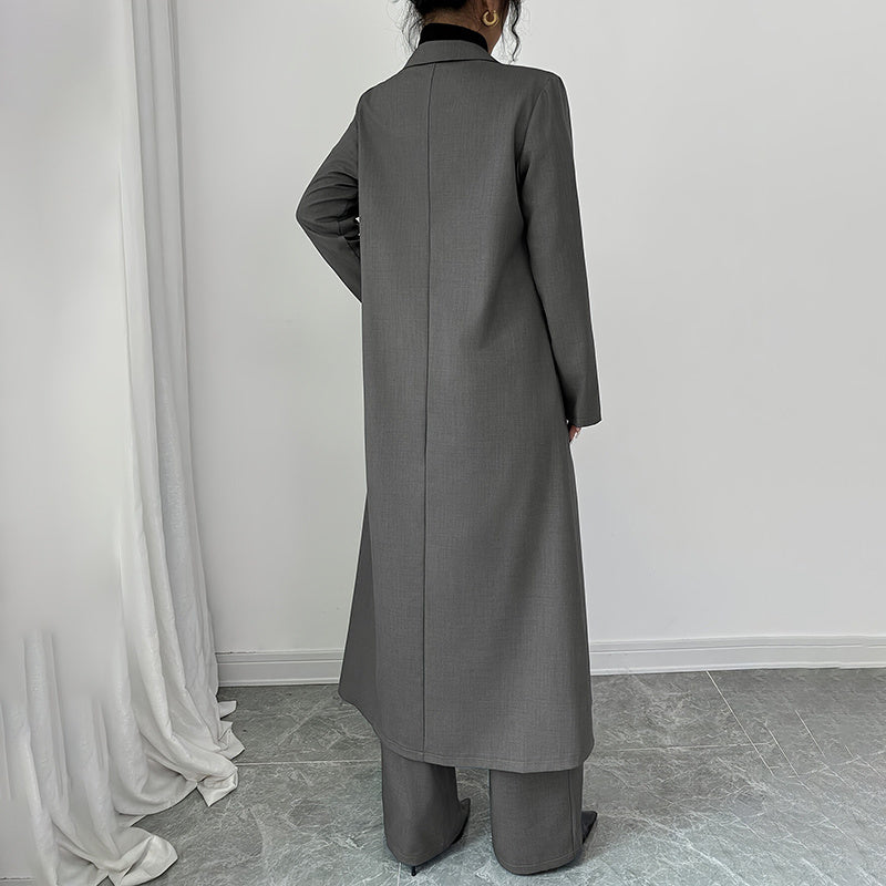 Women's Long Jacket Straight Leg Pants Set