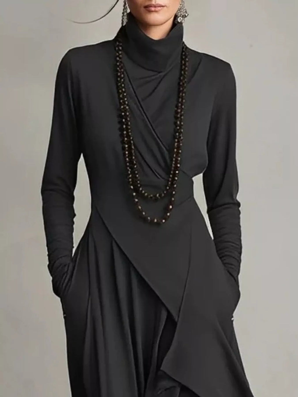 Full Size Turtleneck Asymmetrical Hem Maxi Dress Plus Size Bazaare Mart Turtleneck Asymmetrical Hem Maxi Dress