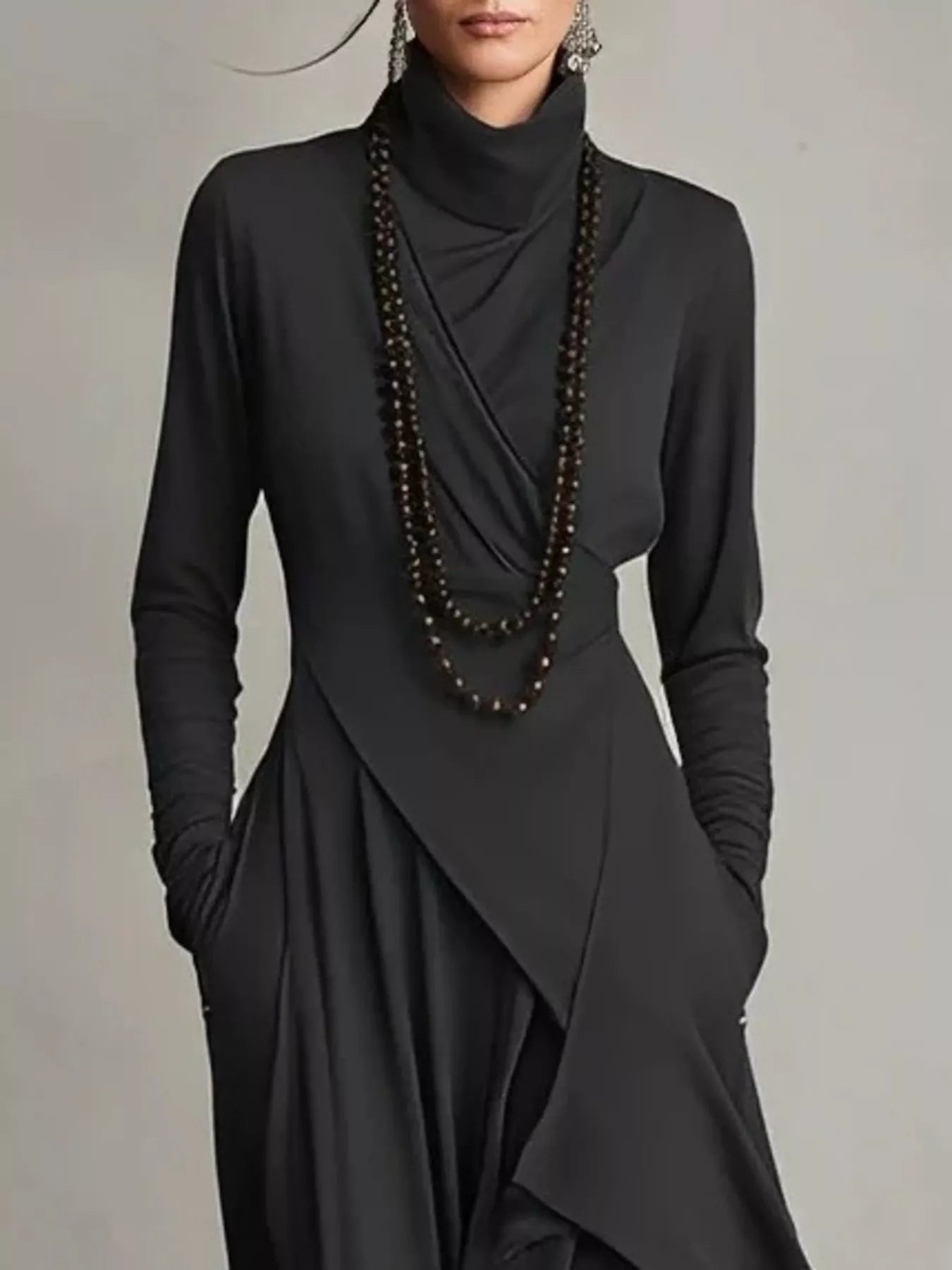 Full Size Turtleneck Asymmetrical Hem Maxi Dress Plus Size Bazaare Mart Turtleneck Asymmetrical Hem Maxi Dress