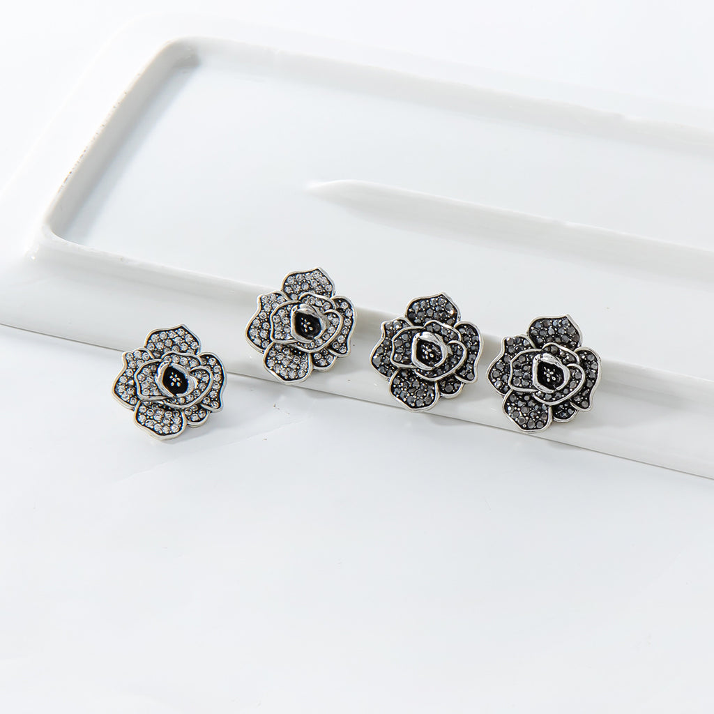 Simple Alloy Diamond Retro Rose Stud Earrings