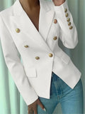 Classic Double Breasted Lapel Collar Blazer White Bazaare Mart Decor Button Lapel Collar Blazer