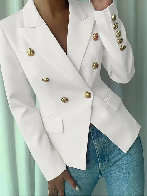 Classic Double Breasted Lapel Collar Blazer White Bazaare Mart Decor Button Lapel Collar Blazer