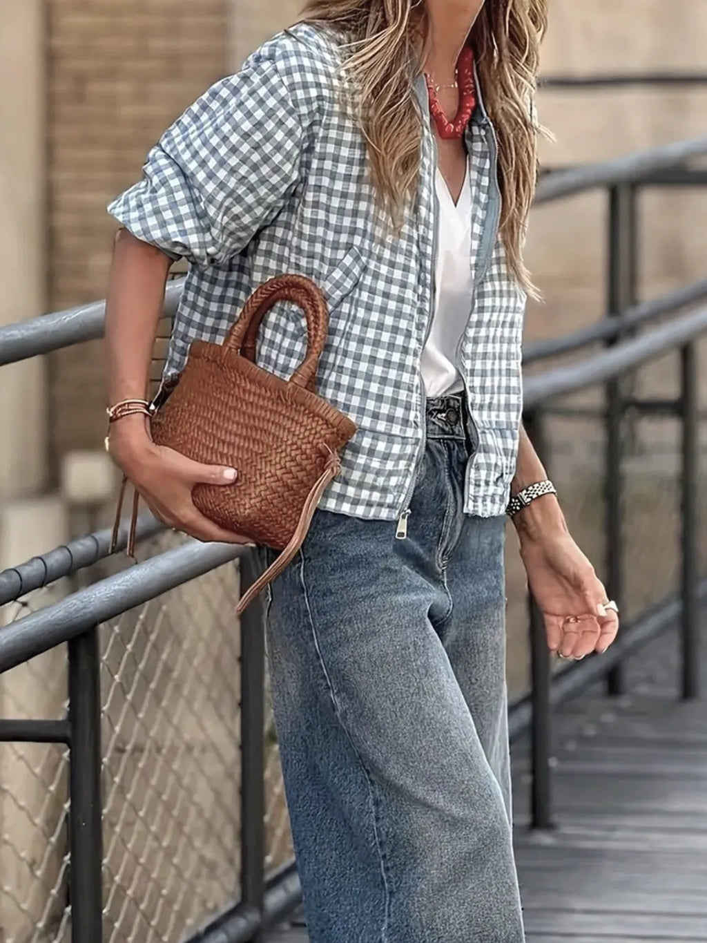 Plaid Zip Up Long Sleeve Jacket Trendsi Plaid Zip Up Long Sleeve Jacket