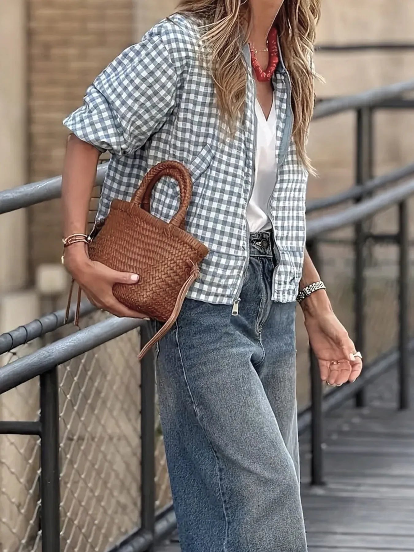 Plaid Zip Up Long Sleeve Jacket Trendsi Plaid Zip Up Long Sleeve Jacket