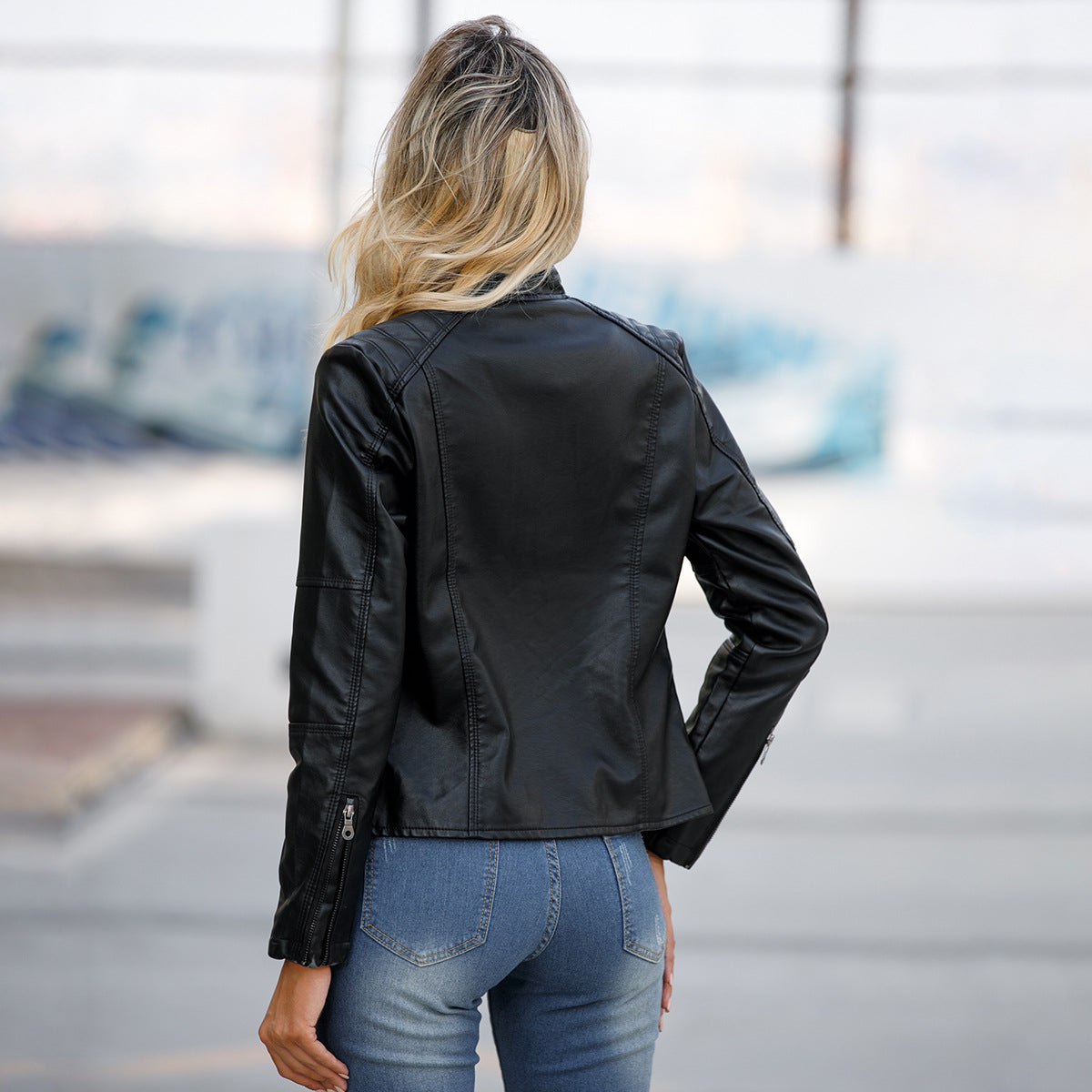 Ladies Biker Faux Leather Jacket