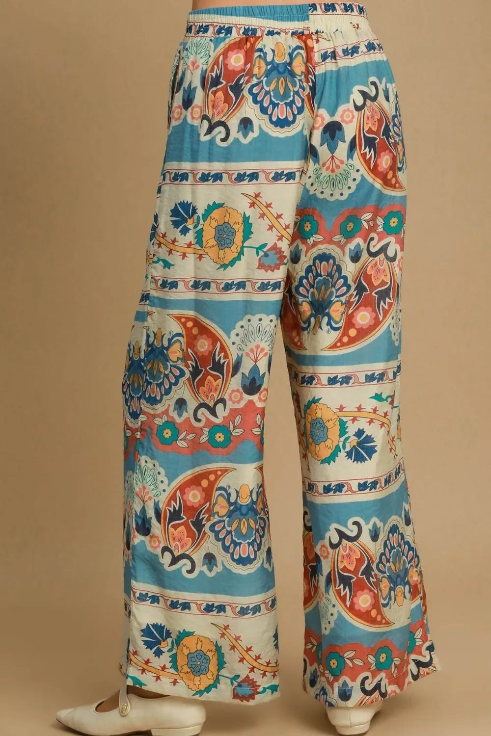 Umgee Wide Leg Border Print Pants Bazarre Mart Wide Leg Border Print Pants