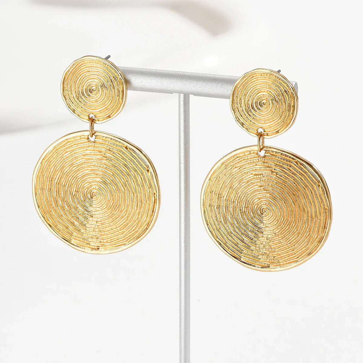 Large Gold Spiral Dangle Earrings Gold Bazaare Mart Gold Round Dangle Earrings