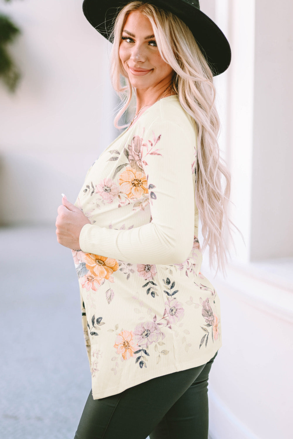 Apricot Open Front Floral Cardigan