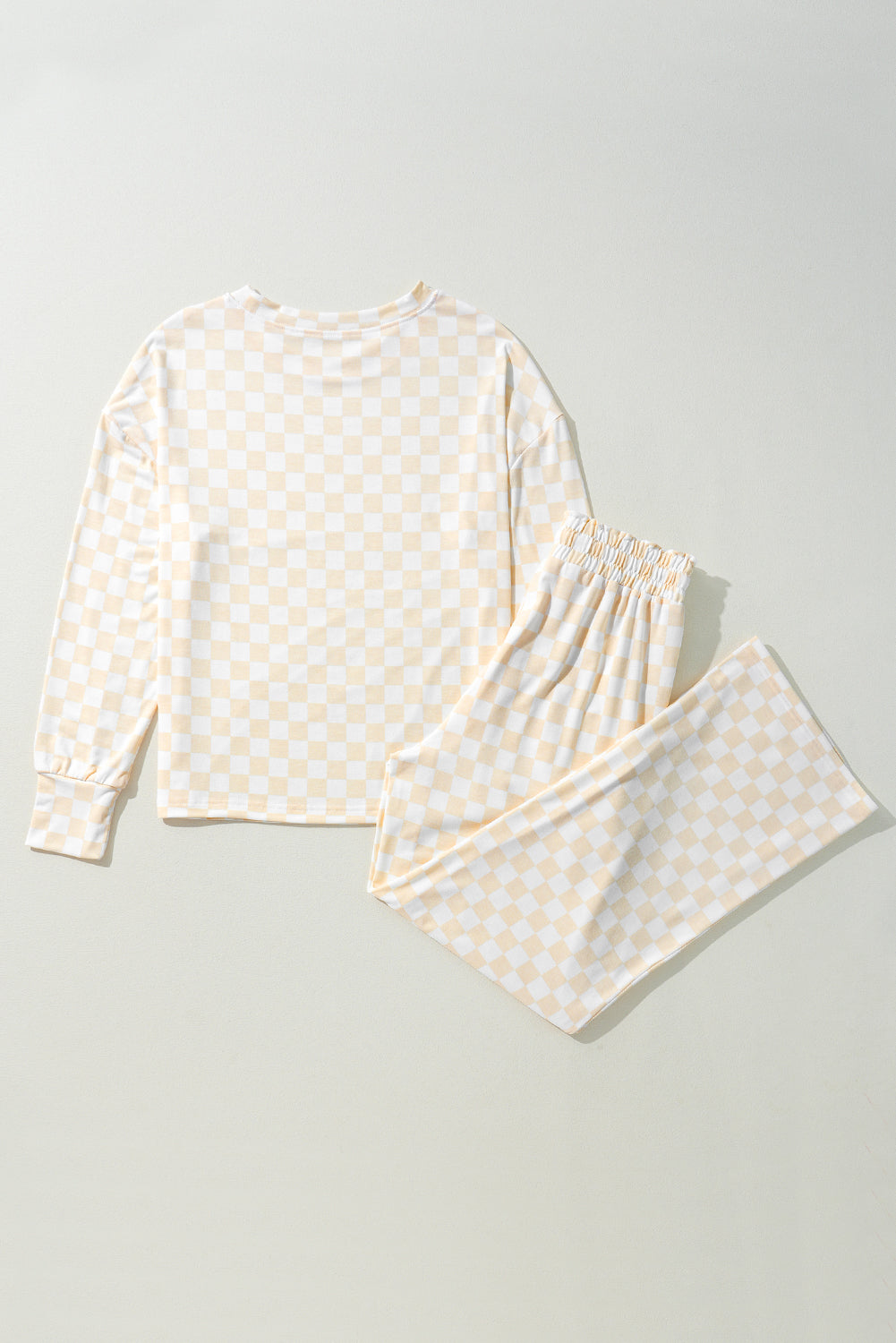 Checkered Long Sleeve Top and Pants Lounge Set